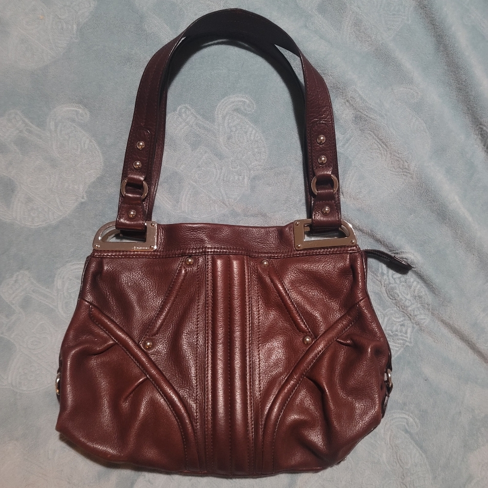 B Makowsky Leather Shoulder Purse Handbag Red